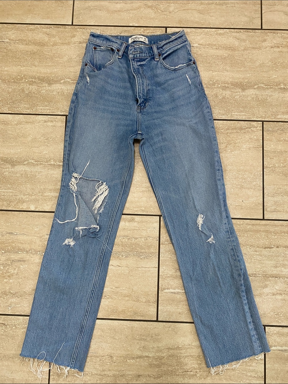 Abercrombie & Fitch Distressed Light Blue Straight Leg Jeans